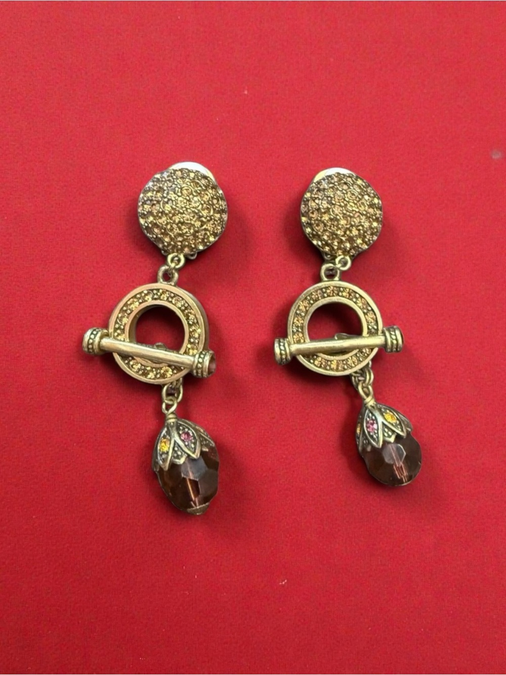 Heidi Daus-Elegant Gold and Brown Drop Earrings with Swarovski Crystals